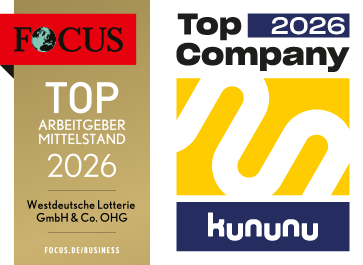 WestLotto Auszeichnungen - "FOCUS Top Arbeitgeber Mittelstand 2026" und "Top Company 2026 kununu"