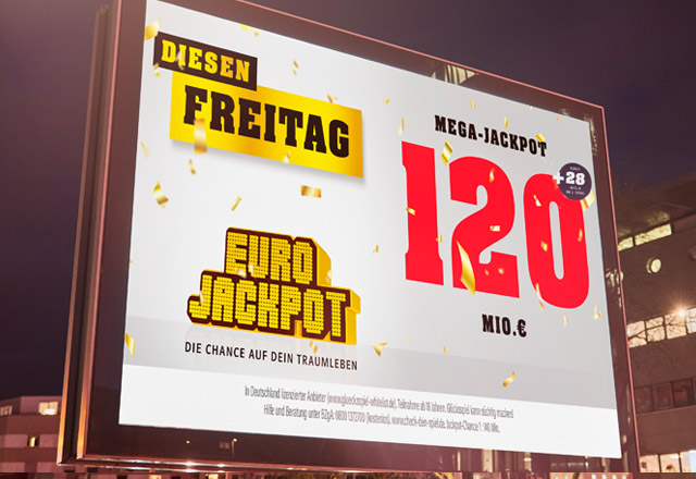 241206_Eurojackpot_Fr_120Mio_640x440 Werbetafel mit Werbung für 120-Millionen-Jackpot