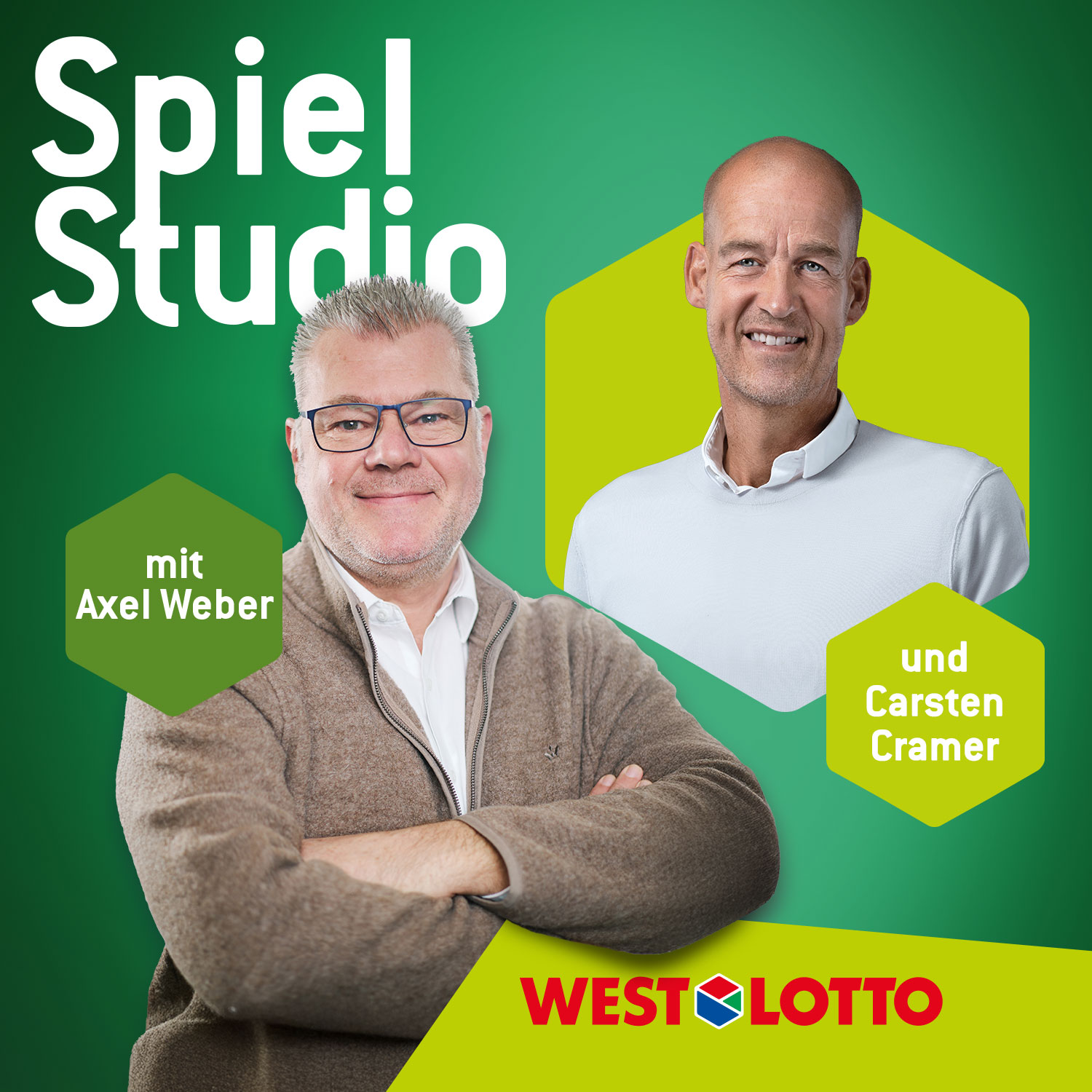 Cover des Podcasts SpielStudio mit Gastgeber Axel Weber und seinem Überraschungsgast Carsten Cramer