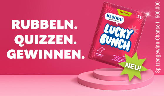 Teaser Lucky Bunch. Rubbeln. Quizzen. Gewinnen.
