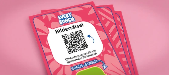 Abgebildete Lucky Bunch Bilderraetselkarte mit QR-Code Abgebildete Lucky Bunch Bilderraetselkarte mit QR-Code