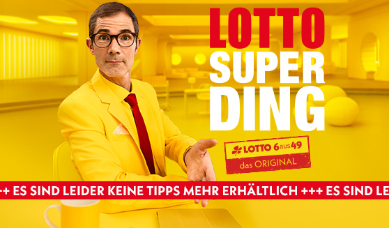 Ernst Glueck zeigt nach vorne. Das Lotto-SuperDing. Verkauf gestartet.