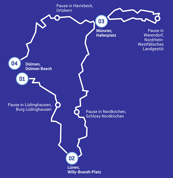 Eine Grafik zeigt die Strecke der geplanten NRW-Radtour 2026