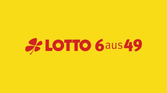 Lotto 6aus49 Logo auf gelbem Hintergrund.