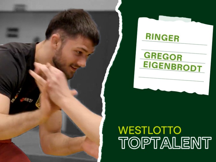 Ringer in Aktion, daneben steht "WestLotto-Toptalent - Ringer Gregor Eigenbrodt" | WestLotto 