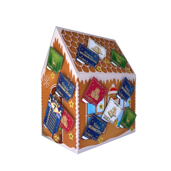 WestLotto Adventskalender 3D-Lebkuchenhaus bestückt mit WestLotto-RubbelLosen