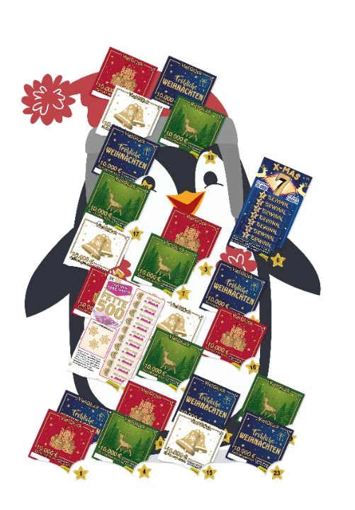 WestLotto Adventskalender Pinguin bestückt mit WestLotto-RubbelLosen