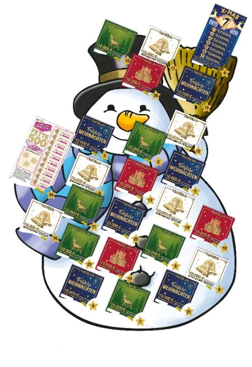 WestLotto Adventskalender Schneemann bestückt mit WestLotto-RubbelLosen