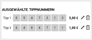 Ausgewählte Tippnummern - Auszug aus dem Doppelte Sieben Spielschein