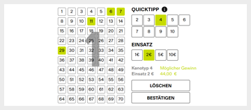 Spielanleitung KENO Auswahl Zahlen