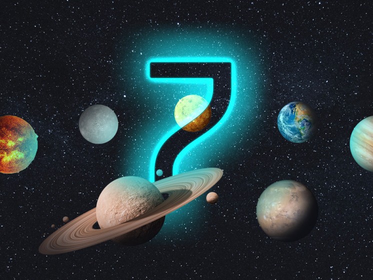 Die Zahl 7 vor einem Universum-Hintergrund | Glückszahl LOTTO 6aus49
