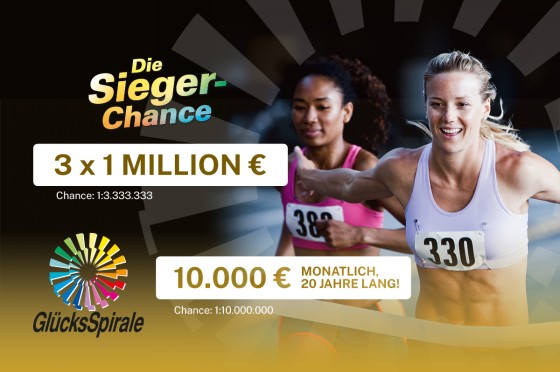Die Sieger-Chance-Grafik mit zwei Leichtathletinen | WestLotto GlücksSpirale