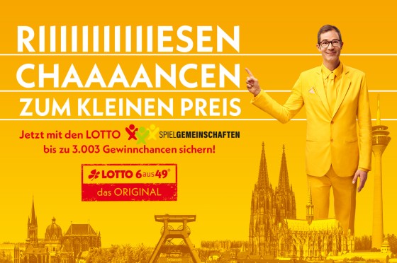 Kampagnen-Motiv mit der Aufschrift "Riiiiiiiesen Chancen zu kleine Preis" | WestLotto Spielgemeinschaften