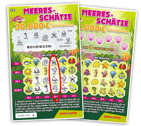 Zwei Meeresschätze-Rubbellose - eins geschlossen, eins aufgerubbelt | WestLotto-Rubbellos Zwei Meeresschätze-Rubbellose - eins geschlossen, eins aufgerubbelt | WestLotto-Rubbellos