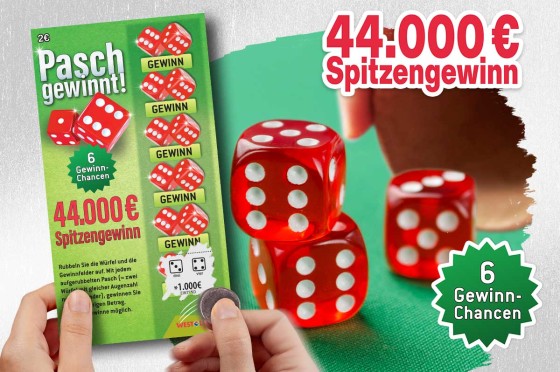 Grafik zeigt Rubbellos Pasch gewinnt und drei Würfel | WestLotto 