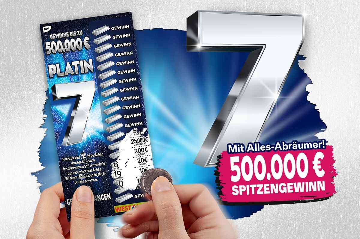 Rubbellos Platin 7 wird mit Münze aufgerubbelt. | WestLotto-Rubbellos