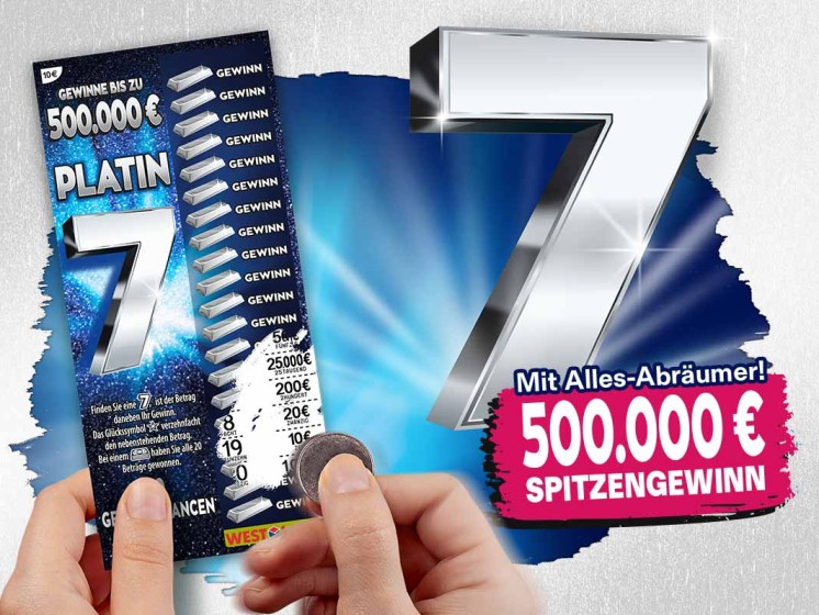 Rubbellos Platin 7 wird mit Münze aufgerubbelt | WestLotto-Rubbellos