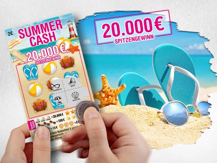 Hand rubbelt Rubbellos Summer Cash auf | WestLotto