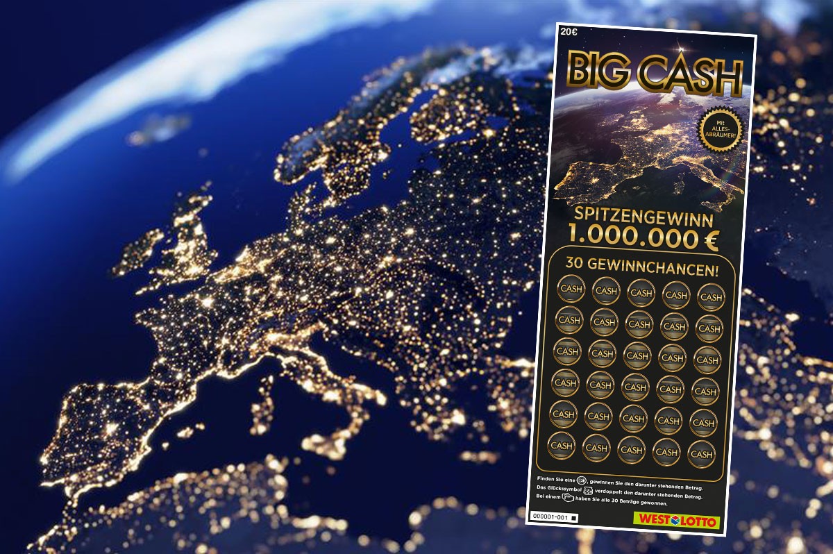 WestLotto-Rubbellos Big Cash im Weltall vor Erde bei Nacht