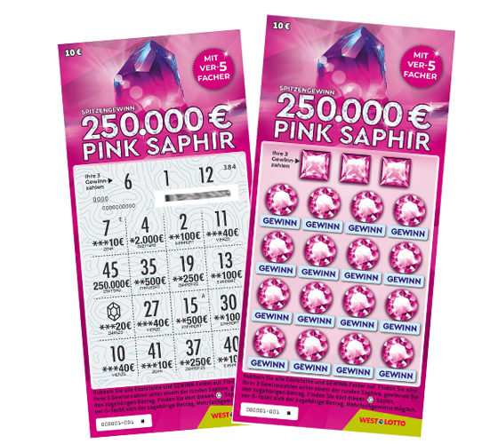 Zwei WestLotto-Rubbellose Pink Saphir