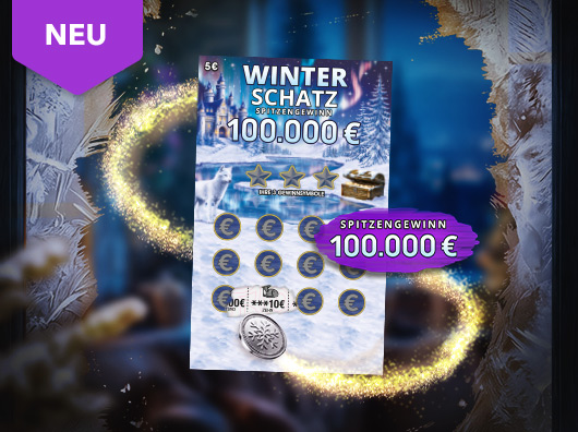 Übersichtsbild Rubbellos Winter Schatz 2026 mit Hinweis NEU