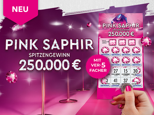 Übersichtsbild Rubbellos Pink Saphir App mit Hinweis Neu